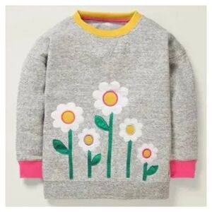 Mini Boden Gray Sweatshirt with Floral Appliqué and Pink & Yellow Accents